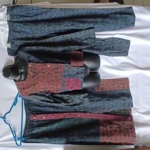 Winter Sun Handpainted 3 Pc Set Blouse jacket pants Skirt M Cotton